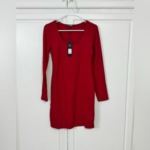 Red ribbed body on mini dress
